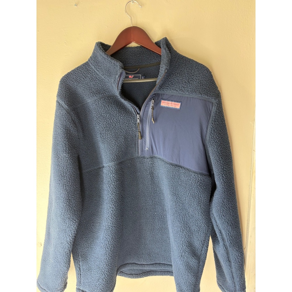 Martha's Vineyard Vines Mens Navy Blue Sherpa Fleece Quarter Zip Jacket Large